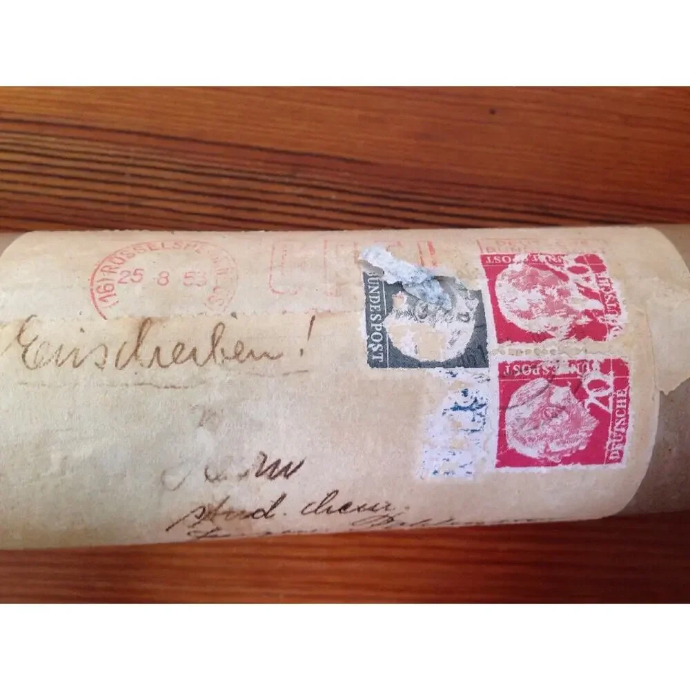 Vintage 1953 Mid Century German Germany Deutsche Post Cardboard Mailing Tube